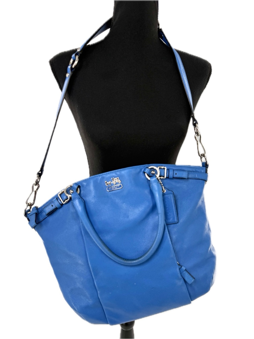 Coach Madison Leather Lindsey Satchel Shoulder Bag Cobalt Blue Style 18641